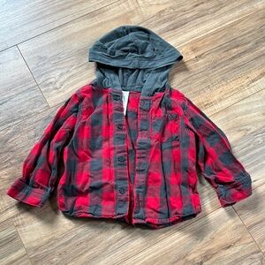 First Impressions Red and Black Button Down Shirt with Hood